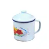Caneca de Esmalte Nostálgica com Caractere Floral Duplo da Felicidade, Lata de Chá de Ferro Antiga com Tampa Vintage, Caneca de Chá Publicitária para Doces