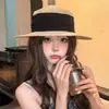 Sombrero de Paja Plano Estilo Francés para Mujer, Sombrero de Sol de Verano, Sombrero para Vacaciones en la Playa, Sombrero de Paja Versátil de Ala Ancha