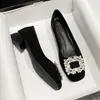 Zapatos Elegantes de Tacón Grueso Estilo Francés con Pedrería para Mujer, Nuevos de Primavera/Verano 2026 Más Vendidos Tacones Altos Negros de Punta Cuadrada para Viajar