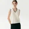 Sentido del diseño francés~Conjunto de dos piezas de punto con cuello de cachemira, bordes de contraste blancos, temperamento de nicho, top versátil para mujer