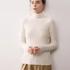 Suéter de cashmere puro com gola alta integrada sem costura, suéter pullover feminino, novo suéter canelado slim fit de outono e inverno