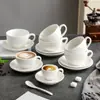 Conjunto de Xícaras de Café de Cerâmica Espessa Branco Puro, Ze Tian Arte Latte Espresso Simples Boca Larga Estilo Europeu