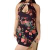 Lencería Tentadora Uniforme Ajustado de Alta Gama para Chica Curvy Nuevo, Cheongsam Sexy Extra Grande con Estampado y Abertura