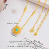 Mismo estilo que Puzuo Gold Shop oro arena turquesa incrustado diamante girasol collar pendientes anillo temperamento conjunto de joyería simple para mujer