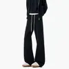 Calça moletom casual masculina com cós color block retrô americano, estilosa e descolada, modelagem solta, calças de perna reta levemente alargada com perna curva