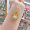 Pingente Cadeado de Jade Hetian com Incrustação de Cobre Gato da Sorte Pingente de Jade Masculino e Feminino Acessórios DIY Fabricante de Transmissão ao Vivo Atacado