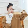 Guantes simples de color sólido estilo coreano con bordado de oso, para mujer, invierno, lindos, ins, para colgar al cuello, con terciopelo, cálidos, para estudiante, de dedo completo, de moda