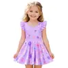 Recomendaciones de trajes de baño para niñas 2026|Vestido de baño morado suave con estampado floral y mangas cortas volantes, perfecto para el ambiente de vacaciones en la playa del bebé