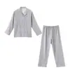 Conjunto de Pijama de Manga Larga y Pantalón Largo para Pareja Estilo Japonés Yuyue, Color Caramelo Muji, Gasa de Doble Capa, Sin Costuras Laterales