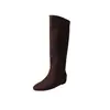 Botas Femininas Cano Alto Interno Camurça Bico Redondo Salto Médio Manga Botas Largas Estilo Coreano Cor Sólida Botas de Cano Longo Botas Femininas de Salto