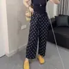 Calça Pantalona de Algodão e Linho com Bolinhas Feminina Verão Fina Nova Casual Calça de Perna Reta Elástica Cintura Alta Emagrecedora Versátil Calça Cropped