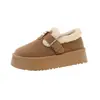 Botas de Neve Femininas Peludas Estilo Birkenstock Modelo Novo Inverno 2026 com Fleece Adicionado e Mocassins Engrossados, Sapatos de Algodão com Solado Grosso