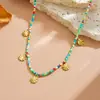 Nuevo Colgante de Acero Inoxidable, No se Desvanece, Forma Redonda con Cinco Patrones en Relieve, Collar de Cadena de Acrílico Colorido de Alta Gama para Mujer