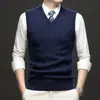Chaleco de lana 100% para hombre de otoño e invierno, casual, para mediana edad y mayores, cuello en V, cálido chaleco suéter, camiseta básica para hombre 285