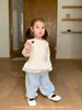 Ropa para Niños Jenny Otoño e Invierno Trajes para Niñas Bebés y Niños Pequeños Estilo Coreano Terciopelo Mangas Largas Tops Dobladillo de Encaje Ropa