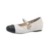 Sapatos Mary Jane color block estilo Chanel para mulheres, novo modelo outono 2026, sapatos de salto único com decoração de camélia, sapatos de balé femininos franceses