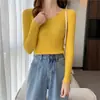 Suéter de punto para mujer, otoño e invierno, cuello en V, jersey ajustado, top interior ajustado, camisa de manga larga para mujer, venta al por mayor