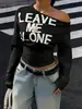 Retro Americano 2025 Outono Nova Chegada Moletom com Capuz Estampado de Letras de Um Ombro para Mulheres Senso de Design Ajustado Elegante Camiseta de Manga Longa