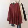 2026 Nueva Ropa para Mujer Tallas Grandes Estilo Coreano Casual de Moda Cuello Redondo Abertura Lateral Adelgazante Color Sólido Top