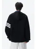 Moletom com Capuz e Zíper Cardigan Três Listras Retro Americano Masculino Outono Inverno Marca Tendência Versátil Jaqueta Casual Top