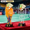 Trofeos de cristal hechos a medida para competiciones de bádminton, premios y recuerdos personalizados para campeones de eventos deportivos individuales y de dobles