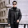 Nueva Chaqueta Corta de Plumas de Cuero Genuino de Capa Superior de Piel de Ternero Haining con Cuello para Hombre, Chaqueta de Motocicleta para Hombres de Mediana Edad