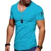 Comercio exterior transfronterizo nueva camiseta de manga corta para hombre estilo europeo y americano cuello en V para hombre color liso ajustada camiseta básica suministro directo del fabricante talla europea