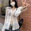 Camisa com Gola Estilo Western Feminina Verão Fina Manga Longa Cadarço Protetor Solar Cardigan Garotas Quentes Cintura Apertada Slim-fit Top Preto