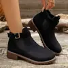 Botas Martin de estilo nuevo para otoño 2026, talla grande, transfronterizas, con tacón grueso, hebilla de cinturón, caña corta, puño elástico, botas de mujer de gamuza