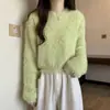 Otoño e Invierno Coreano Nuevo Estilo Suave y Ceroso Dulce y Gentil Estilo Color Puro Imitación de Visón Cuello Redondo Tejido Prendas de Punto Pulóver para Mujer