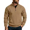 Sudadera europea y americana transfronteriza para hombre de otoño e invierno, informal holgada con cremallera, color liso, cuello alto, forro polar, manga larga
