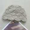 Chapéu de Crochê Feito à Mão Estilo Coreano com Furos em Lã Mohair para Mulheres, Outono/Inverno, Quente, Versátil, Touca de Cabeça, Gorro