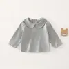 Roupa de Outono para Meninas: Camiseta de Manga Longa 100% Algodão Puro para Bebê, Camiseta Básica Infantil, Roupa Externa para Recém-Nascido, Blusa com Gola Boneca para Criança Pequena