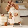 Pijama infantil outono e inverno 2024 meninos e meninas espessado jacquard pelúcia infantil desenho animado roupão calça conjunto