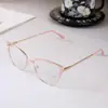 Armação de óculos cat-eye fashion com detalhes em diamante para mulheres, óculos de metal com cores da moda que mudam e anti-luz azul, óculos planos personalizados para exportação transfronteiriça