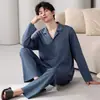 Pijama de hombre para primavera y otoño, conjunto de cárdigan de manga larga de algodón puro, talla grande, corte holgado casual, ropa de casa 100% algodón para hombre, se puede usar fuera