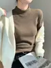 Camiseta Feminina Outono 2026 Nova Gola Alta Estilo Coreano Peça Íntima de Alta Qualidade Top Fino de Manga Longa