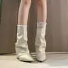 Chuyuji 2026 Otoño/Invierno Nuevas Botas de Caballero Versátiles y Suaves para Mujer con Punta Fina y Tacón de Cuña que Aumentan la Altura para Mujeres Bajitas