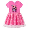 Vestido de Princesa de Malla con Lentejuelas Arcoíris para Niñas, Manga Corta de Verano, Manga Larga de Primavera y Otoño, Estilo Kpop Cazador de Demonios