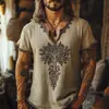 Camiseta Casual de Verano para Hombre Estilo Étnico Estampado Digital Manga Corta Suelta Redonda Europea y Americana