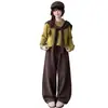 Conjunto de otoño 2026 para niñas, nuevo, elegante y moderno, suéter tipo chal y pantalones de lana para niñas mayores, atuendo estilo bosque para niños