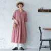 En Stock Vestido Estilo Japonés Verano 2026 Nuevo Versión Coreana Holgado Artístico Talla Grande Cuadros Patchwork Manga Larga Corta