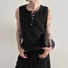 Colete Sem Manga Estilo Americano com Gola Henry para Homens, Moderno e Estiloso, Camiseta Básica de Alto Padrão Canelada de Peso Pesado Branca Slim-Fit