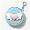 Cute monedero de peluche con forma de ala de ángel y corazón, llavero redondo mini, adorable bolsa de almacenamiento de monedas de peluche