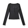 Bt955-25 Nova Camisa Base Slim Sexy de Inverno com Gola Quadrada e Botões com Top T-Shirt Estilo Europeu e Americano Sexy