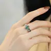 Anillo Huevo Estilo Étnico Tradicional Retro Jade Azul para Mujeres Viejo Nuevo Estilo Chino Relieve Hoja de Bambú Estilo Palacio Ajustable