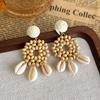 Pendientes de Paja Hechos a Mano Estilo Resort, Pendientes de Ratán con Ambiente de Playa Marina, Accesorios para Orejas Estilo Bohemio de Nicho