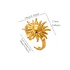 Anillo abierto de girasol vintage europeo y americano, acero de titanio chapado en oro, anillo único de diosa del sol, joyería de diseño de nicho