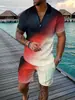 Terno Casual de Verão Masculino Europeu e Americano Novo 2025 Moda Casual Cor Contrastante Polo com Zíper Gola Lapela Manga Curta