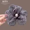 Pinza de Garra Grande para el Cabello Morada de Malla con Flor Vintage Chic, Crea Volumen en la Parte Posterior de la Cabeza, Adecuada para Peinados Recogidos Completos, Pinza de Tiburón